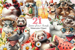Summer Picnic Animals Clipart, Cute Watercolor Pet PNG Product Image 1