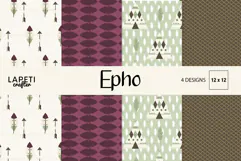 Boho digital paper collection with arrows feathers and earthy patterns