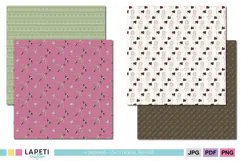 Four coordinating 12x12 boho scrapbook papers in pink sage cream and brown