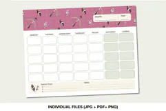 Printable boho perpetual calendar with arrows, feathers, monthly grid, special days and notes