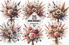 Watercolor boho bouquet clipart, Boho Flowers Bundle Product Image 1