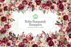 Boho Burgundy Bouquets Watercolor Sublimation Clipart Product Image 1