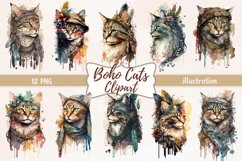 Watercolor Boho Cats Clipart Sublimation Product Image 1