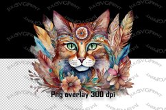 Cat head flowers &amp; feather png, Tribal Boho cat clipart Product Image 1