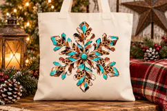 Western Snowflake PNG, Turquoise Cowhide Christmas Product Image 3