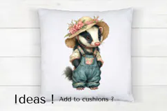 Boho Badger Clipart PNG in Floral Overalls and Hat Product Image 4