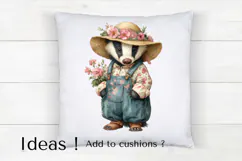 Boho Badger Clipart PNG Floral Overalls & Flower Bunch Product Image 4