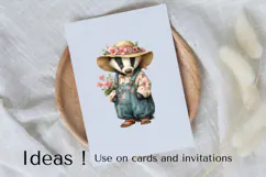 Boho Badger Clipart PNG Floral Overalls & Flower Bunch Product Image 3