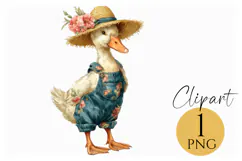 Boho Duck Clipart PNG Farm Animal with Floral Overalls Product Image 1