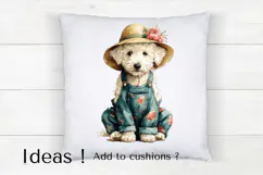 Boho Dog Clipart PNG White Puppy in Floral Overalls Product Image 4
