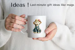 Boho Dog Clipart PNG White Puppy in Floral Overalls Product Image 2