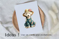 Boho Dog Clipart PNG White Puppy in Floral Overalls Product Image 3