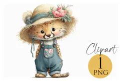 Boho Cheetah Clipart PNG Cute Jungle Animal in Hat Product Image 1