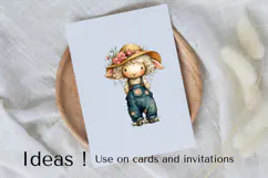 Boho Lamb Clipart Cute Farm Animal in Floral Overalls PNG Product Image 3