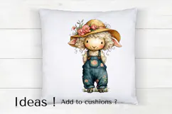 Boho Lamb Clipart Cute Farm Animal in Floral Overalls PNG Product Image 4