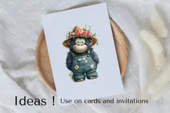 Cute Gorilla Clipart in Floral Overalls and Straw Hat PNG Product Image 3
