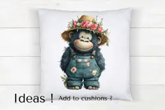 Cute Gorilla Clipart in Floral Overalls and Straw Hat PNG Product Image 4