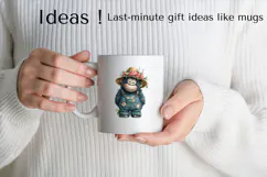 Cute Gorilla Clipart in Floral Overalls and Straw Hat PNG Product Image 2