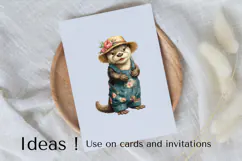Boho Otter Clipart Cute Farm Animal in Floral Overalls PNG Product Image 3