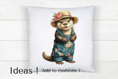 Boho Otter Clipart Cute Farm Animal in Floral Overalls PNG Product Image 4