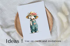 Boho Dog Clipart Watercolor Puppy in Floral Overalls Product Image 3