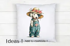 Boho Dog Clipart Watercolor Puppy in Floral Overalls Product Image 4