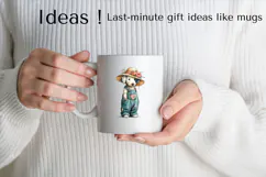 Boho Dog Clipart Watercolor Puppy in Floral Overalls Product Image 2