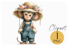 Boho Monkey Clipart Watercolor Baby Animal PNG Product Image 1