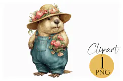 Boho Groundhog Clipart Woodland Animal PNG Download Product Image 1