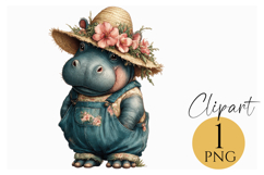 Boho Hippo Clipart Cute Farm Animal PNG for Kids Product Image 1