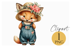Boho Fox Clipart Cute Woodland Animal PNG for Nursery Art Product Image 1