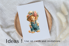 Cute Lion Clipart with Floral Overalls and Straw Hat PNG Product Image 3