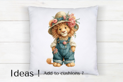 Cute Lion Clipart with Floral Overalls and Straw Hat PNG Product Image 4