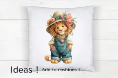 Cute Lion Clipart with Floral Overalls and Straw Hat PNG Product Image 4
