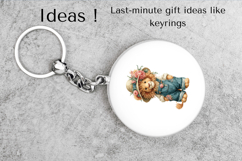 Cute Lion Clipart with Floral Overalls and Straw Hat PNG Product Image 5