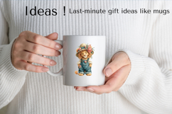 Cute Lion Clipart with Floral Overalls and Straw Hat PNG Product Image 2