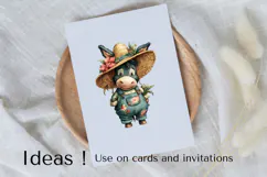 Cute Donkey Clipart in Overalls with Straw Hat PNG File Product Image 3