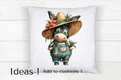 Cute Donkey Clipart in Overalls with Straw Hat PNG File Product Image 4