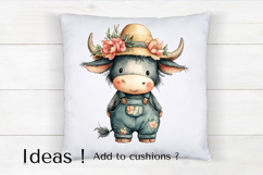 Cute Cow Clipart with Straw Hat and Floral Overalls PNG Product Image 4