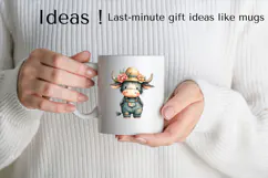 Cute Cow Clipart with Straw Hat and Floral Overalls PNG Product Image 2