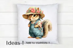 Boho Squirrel Clipart PNG in Floral Overalls and Hat Product Image 4