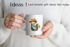 Boho Squirrel Clipart PNG in Floral Overalls and Hat Product Image 2