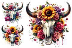 boho bull skull, western floral clipart, bull skull sublimation, boho cow skull, desert floral clipart, western sublimation bundle, boho floral skull, rustic bull skull, desert chic png, boho western clipart, steer skull floral, bohemian skull art, waterc