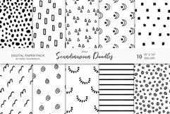 Scandinavian black and white doodles digital paper, seamless Product Image 1