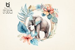 Boho Elephant Floral watercolor Bundle, Sublimation png file Product Image 5