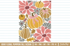 Boho Floral Fall SVG, Pumpkin Fall SVG, Boho Autumn SVG, PNG Product Image 1