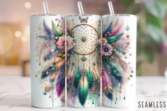 Dreamcatcher Tumbler Wrap, Feathers Tumbler Sublimation PNG Product Image 1
