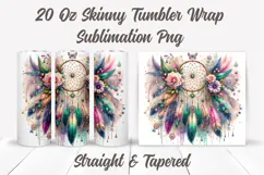 Dreamcatcher Tumbler Wrap, Feathers Tumbler Sublimation PNG Product Image 2