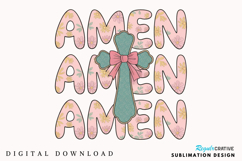 Boho Floral Amen Christian Easter PNG, Coquette Amen Bow PNG Product Image 1