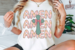 Boho Floral Amen Christian Easter PNG, Coquette Amen Bow PNG Product Image 3